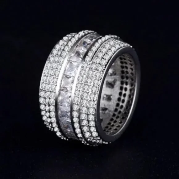 NEW LUXURY 925 STERLING SILVER DIAMOND BAND RING - Picture 4 of 5
